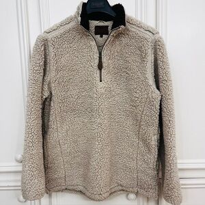 CC Girlie Girl Tan Cream Brown Sherpa Pullover 3/4 Zip Cozy Women’s Size Small